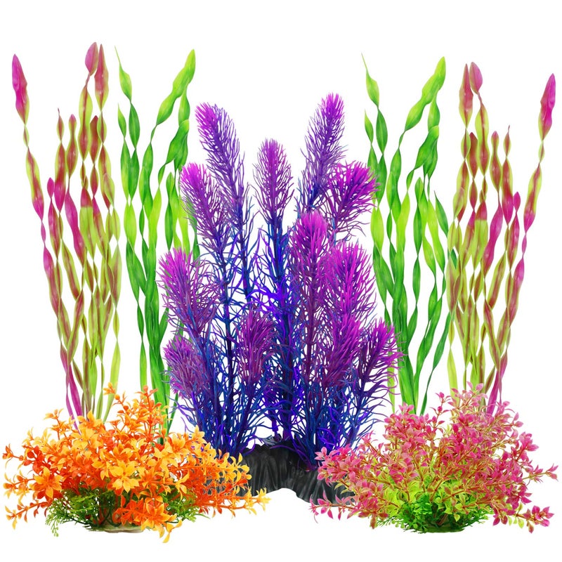 MyLifeUNIT Artificial Aquarium Plants, Plastic Fish Tank Plants for Aquarium Decorations, Pack of 7 (Style B) - Image 1